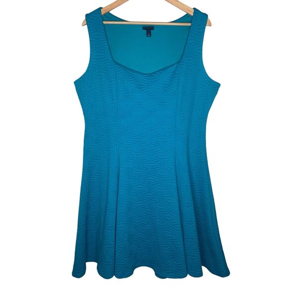 Torrid Dress Size 1X Skater Teal Blue Textured Fit & Flare Sleeveless Sweetheart - Picture 5 of 9